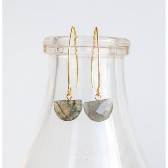 STUNNING Gemstone Dangle Earrings Labradorite Earring WATERPROOF Gold threader - Picture 5 of 14